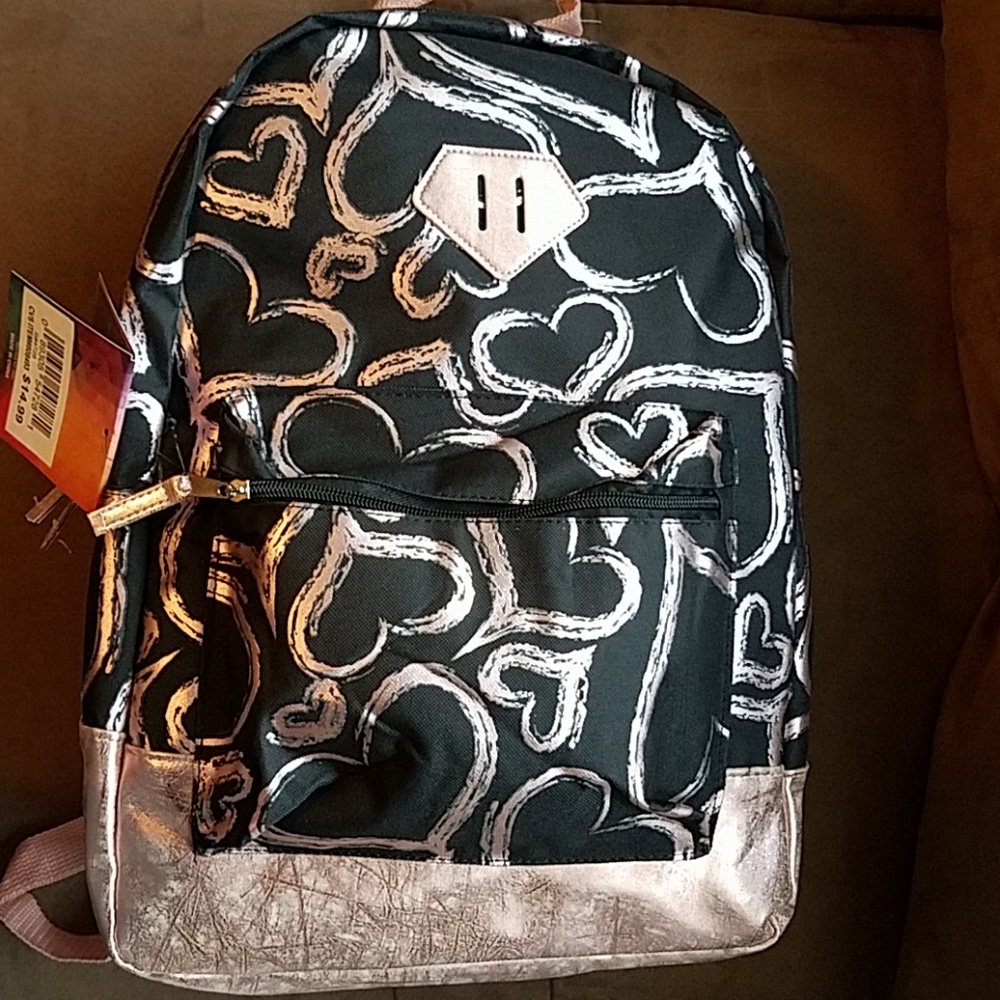 Metallic printed backpack in black & Rose gold